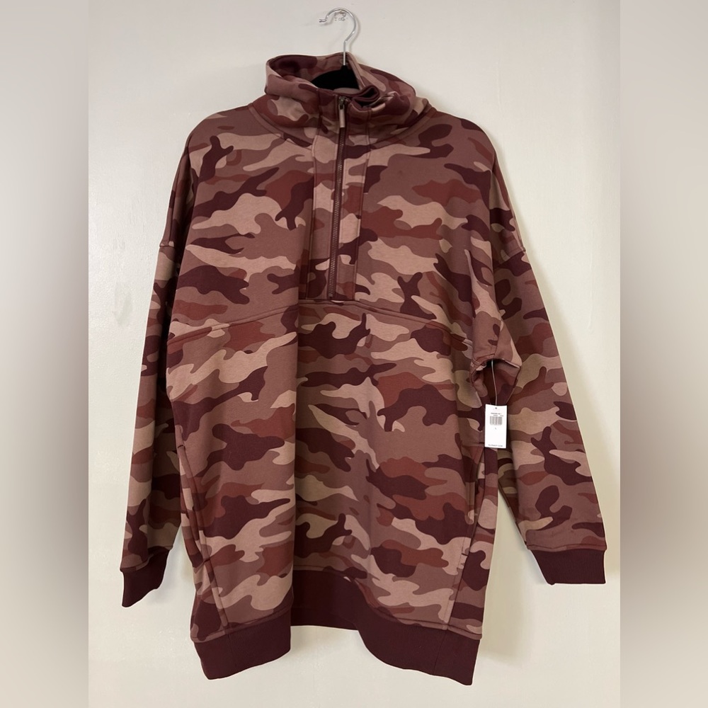 New Old Navy Fleece Jacket Large Camo Pullover 1/4 Zip Mauve